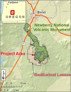 Location of Newberry EGS Demonstration project and geothermal leases south of Bend, Oregon