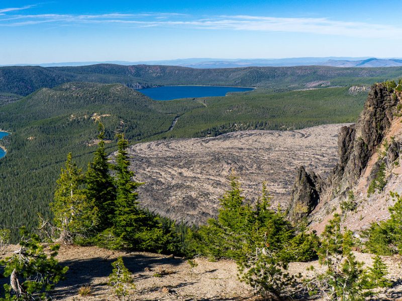 Newberry National Volcanic Monument, view from the top of Paulina Peak, Paulina Lake, East lake and an obsidian field created during the last eruption of the volcano